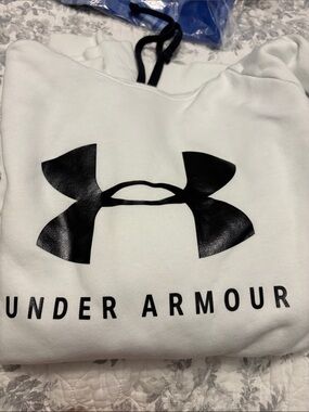 Under Armour White Pullover Hoodie with Black Logo